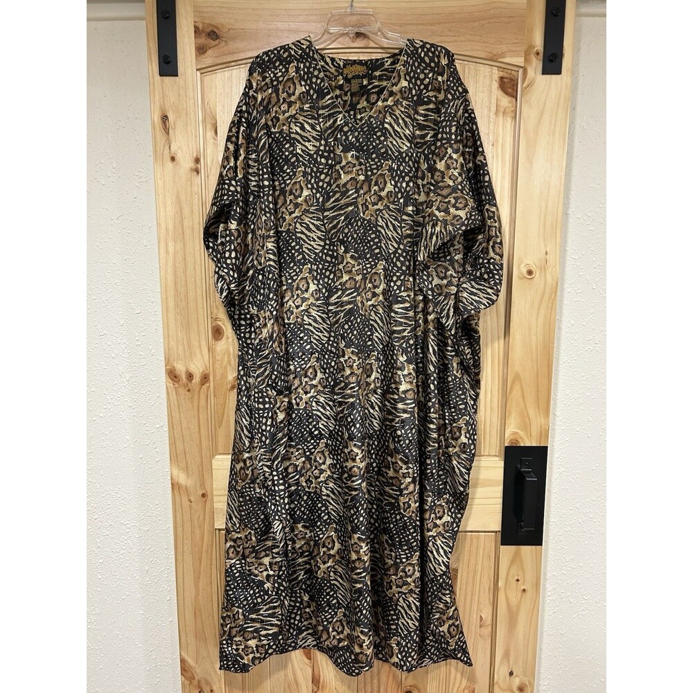Mystique Leopard Print Kaftan Velvet Maxi Dress Black Hold V Neck Dress One Size